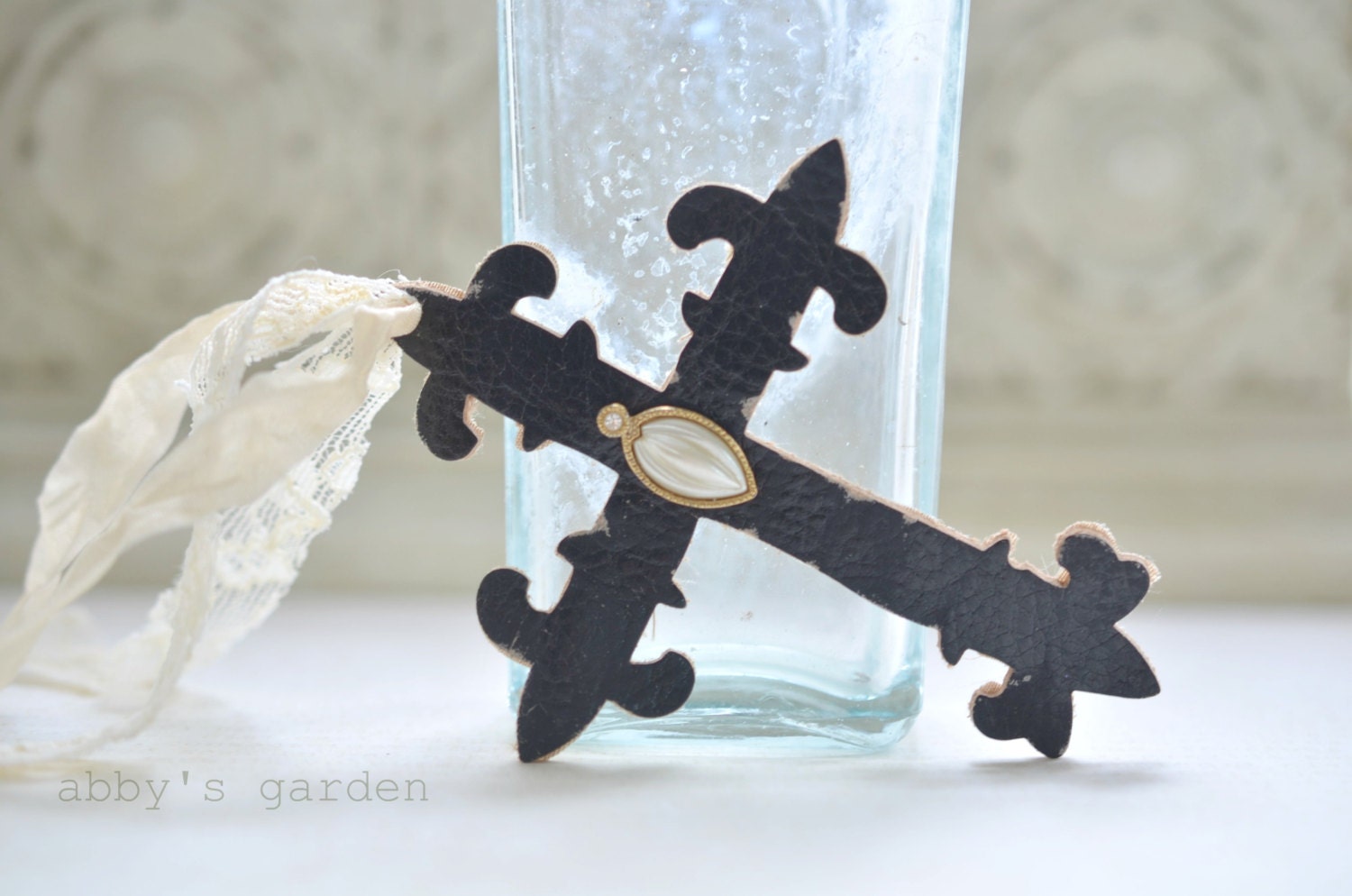 Faith-based Leather and Lace Cross Tag
