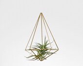 Brass Himmeli Hanging Planter / Hanging Mobile Prism no. 2 / Geometric Ornament / Air Plant Hanger