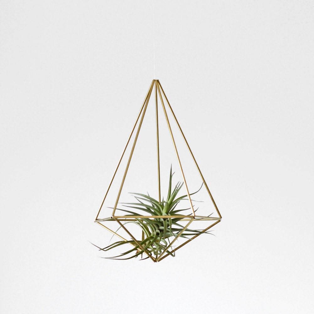 Brass Himmeli Hanging Planter / Hanging Mobile Prism no. 2 / Geometric Ornament / Air Plant Hanger