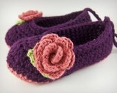 Baby Ballet Shoes, Crochet Baby Shoes, pink and purple