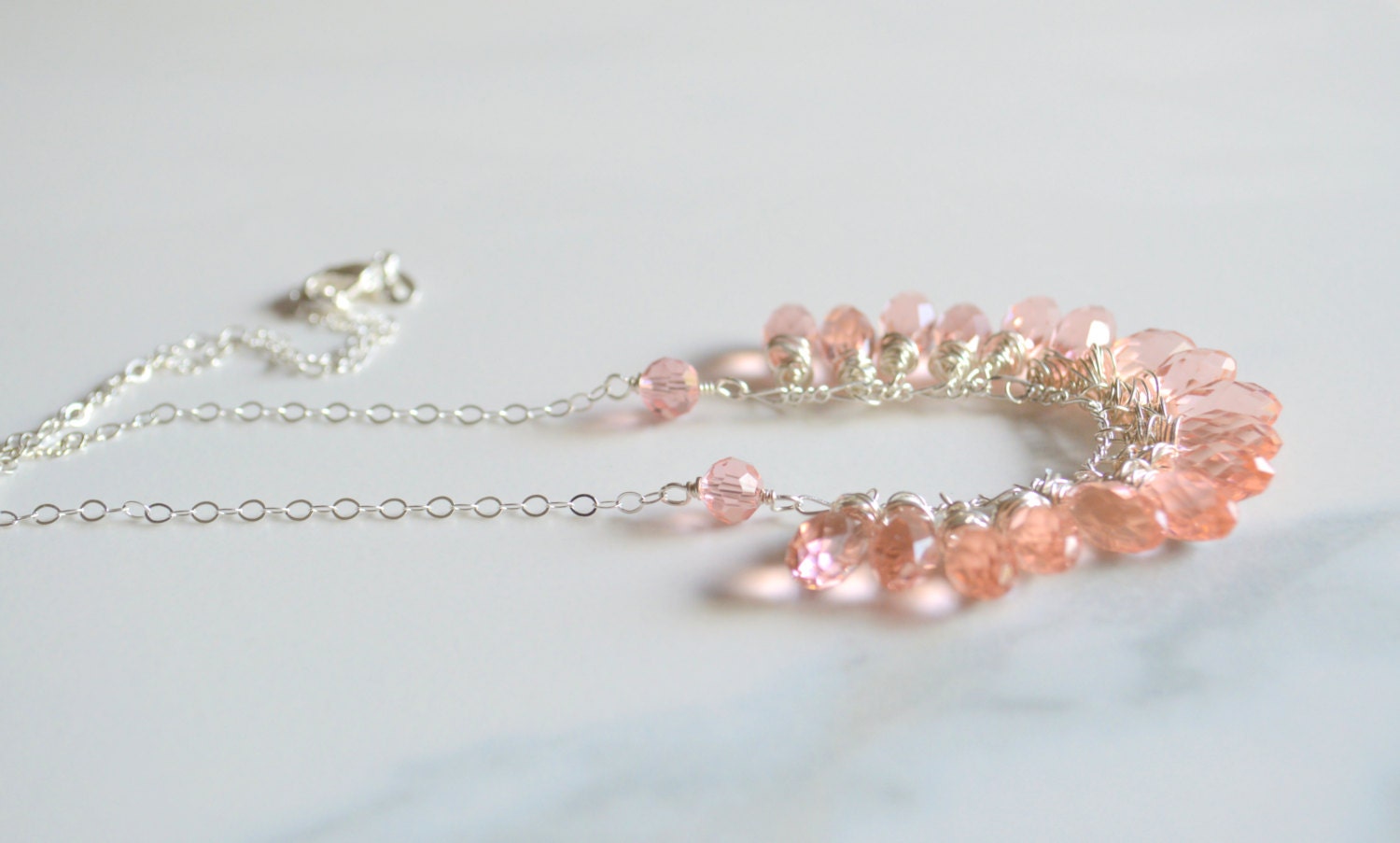 Pink crystal cluster necklace, bib necklace