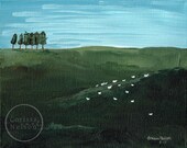 Sheep in Green Pastures 8x10 - Original Acrylic Painting on Canvas
