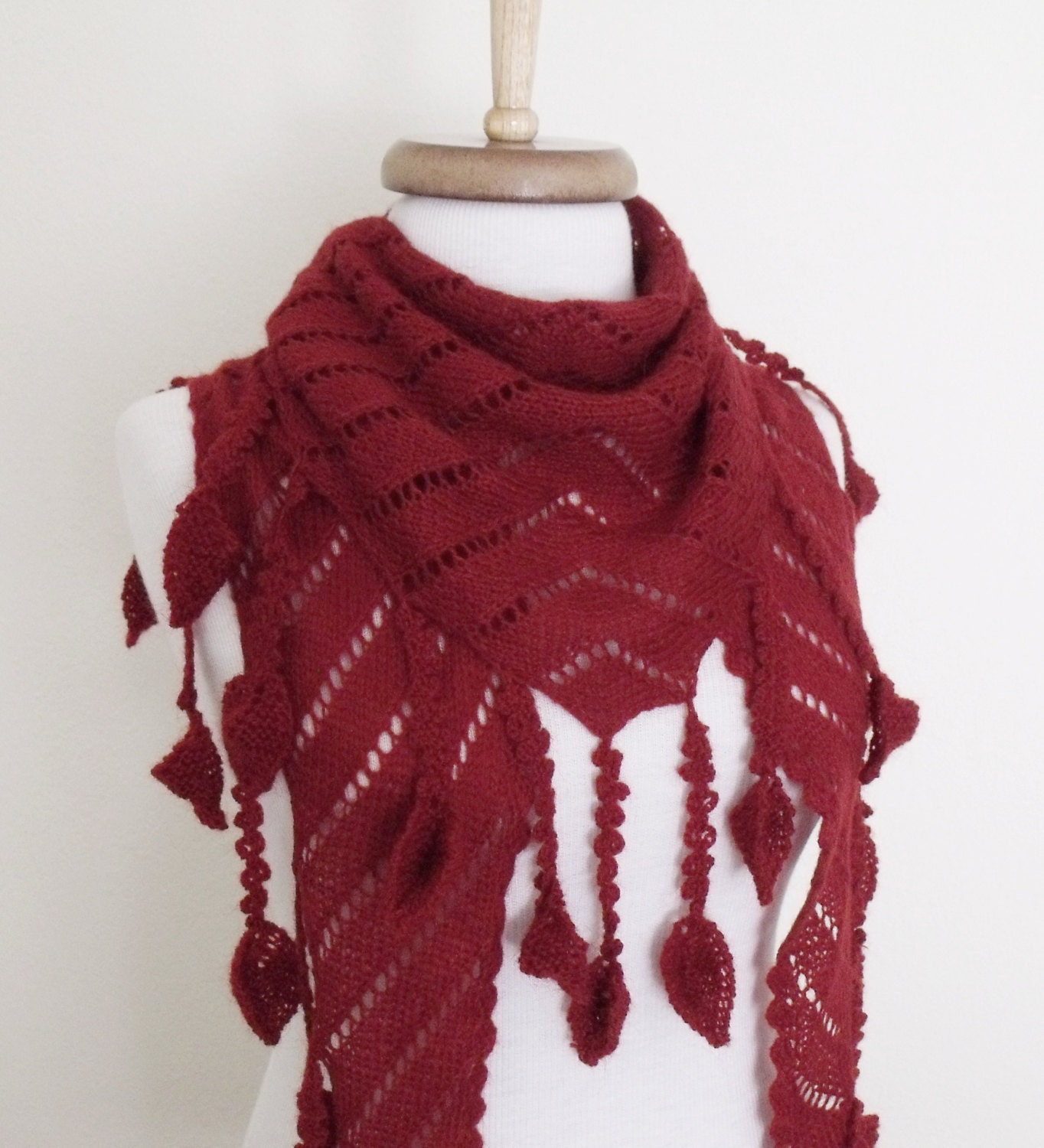Red Scarf Shawl -Lace Edge-Ready for shipping