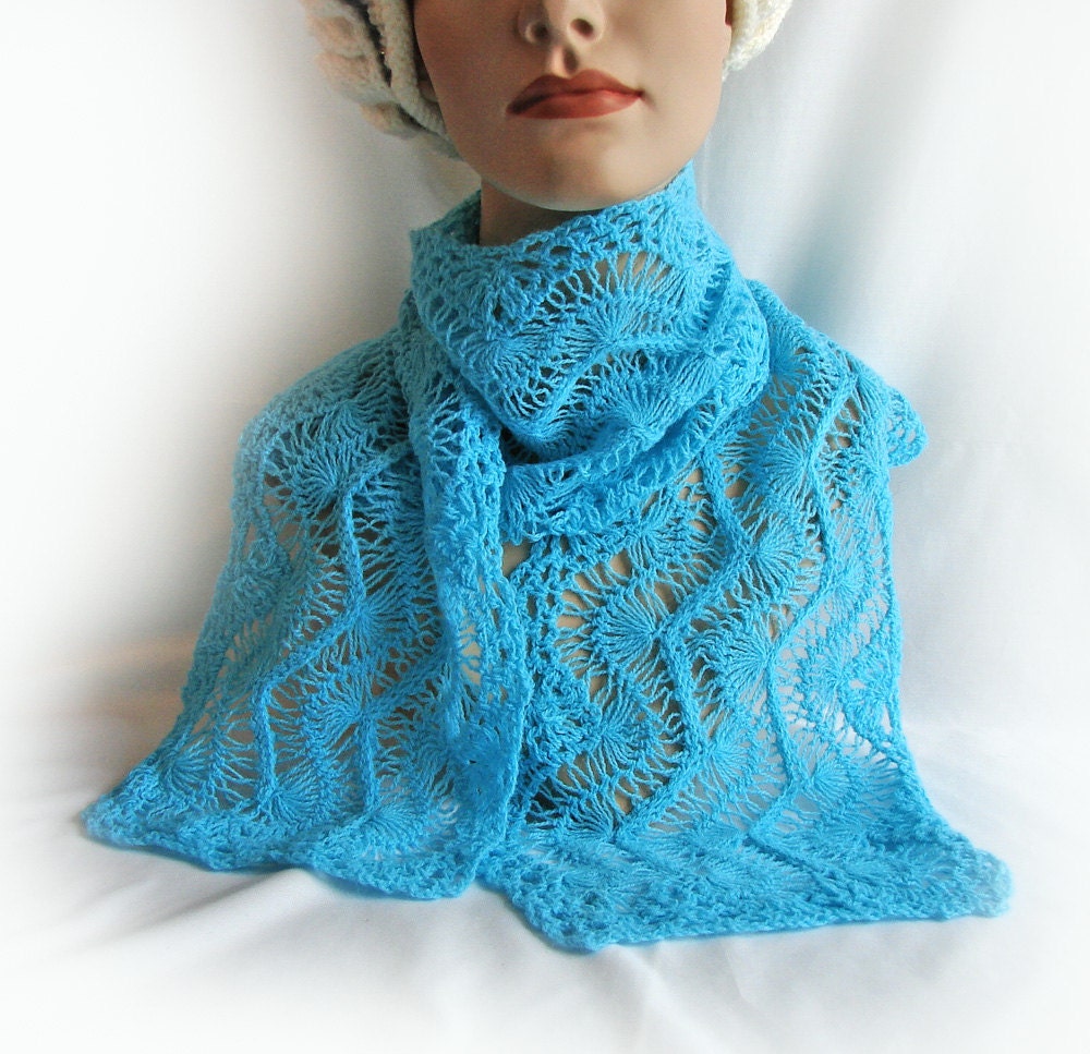 Hairpin Lace Aqua Scarf - Feather-Weight - Acrylic