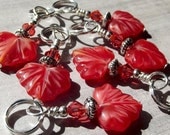 Stitch Markers, Crafting Embellishments -Red Hyacinth Leaves -Set of 6