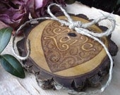 Ring Bearer Wood Slice - Wood Ring Bearer Pillow - Eco-Friendly Hand Stamped Persimmon Wood - Rustic Outdoor Barn or Woodland Wedding