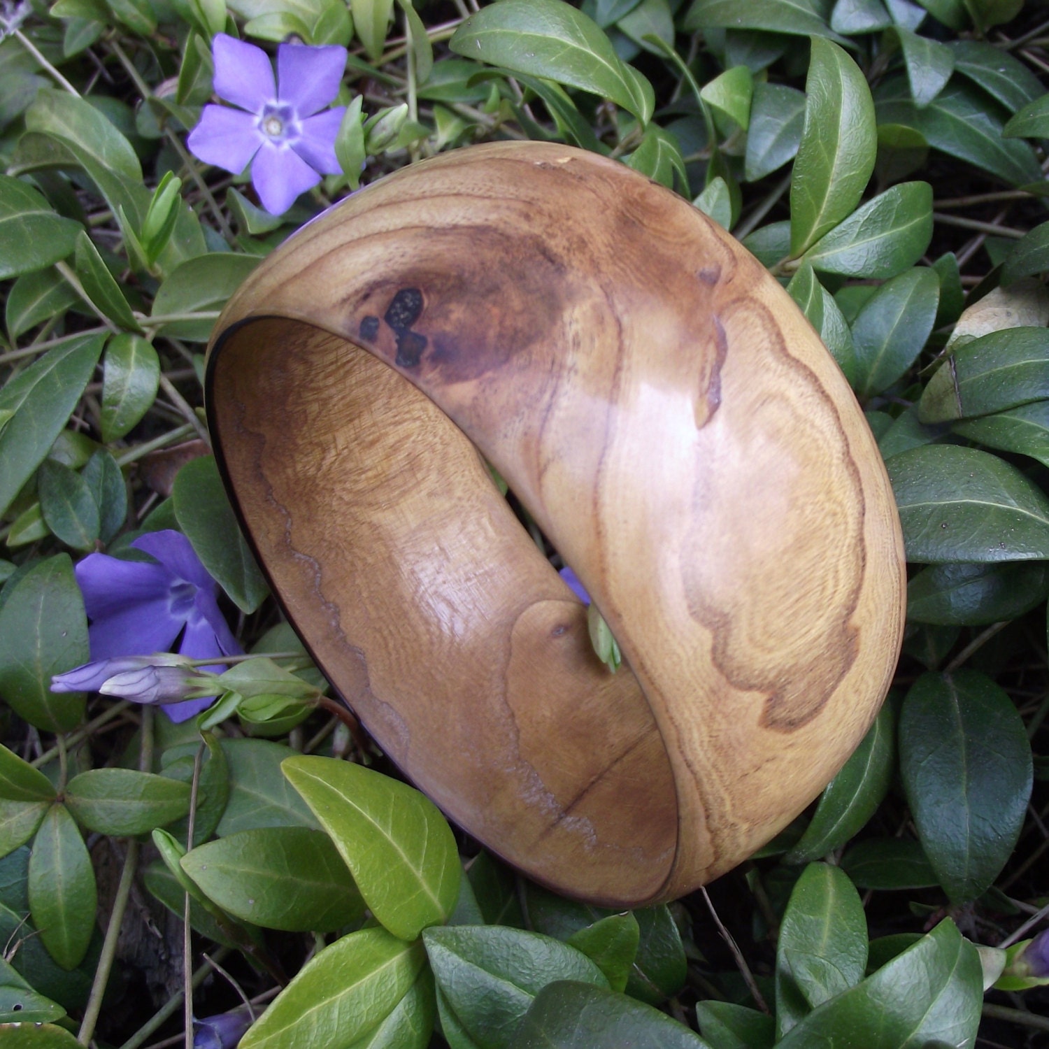 Wooden Bangle Bracelet - Eco-friendly Ohio Redbud Wood Wide Bangle Bracelet (Size M) - Natural Jewelry