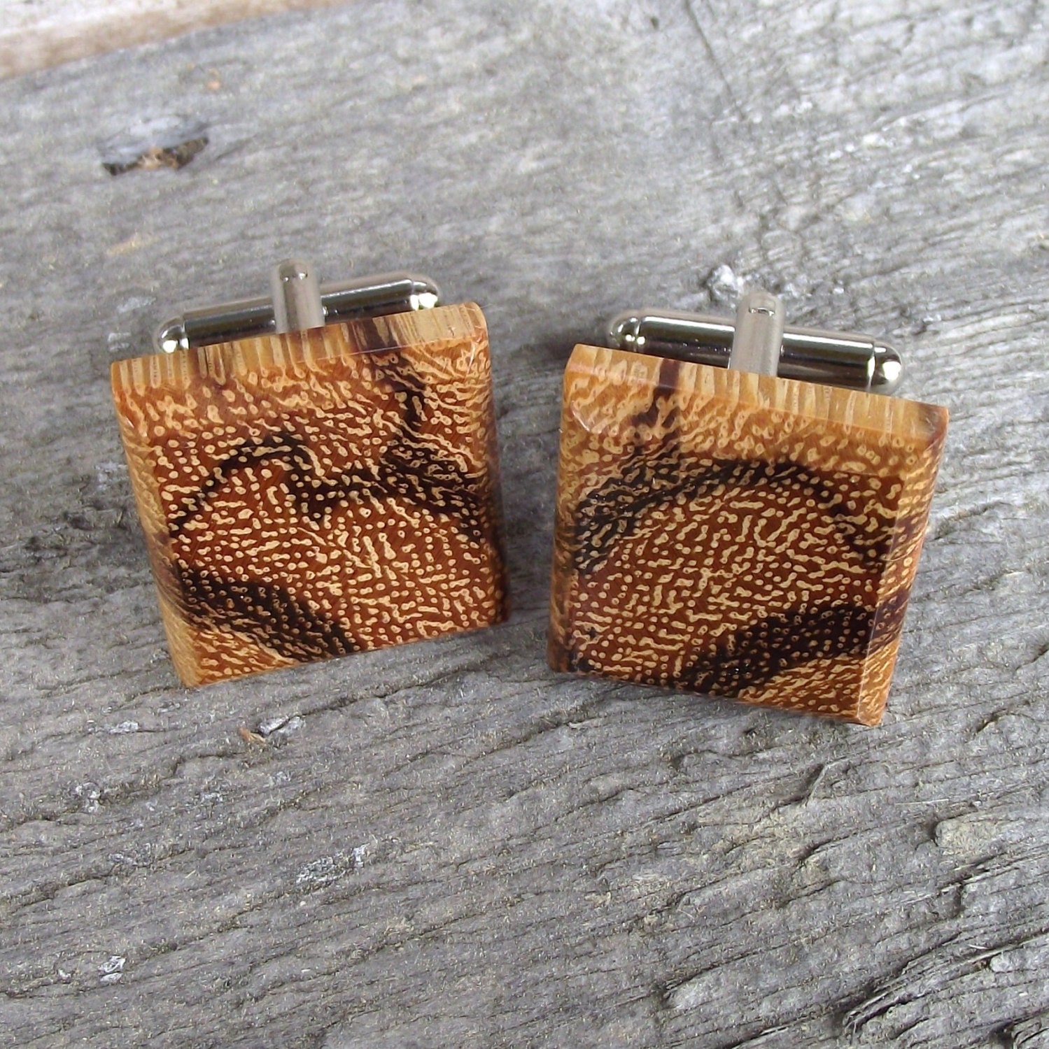 Wooden Cuff Links Handmade from Marblewood - Square Wood Cufflinks - For the Groom or a 5-Year Anniversary Gift - 3/4 inch