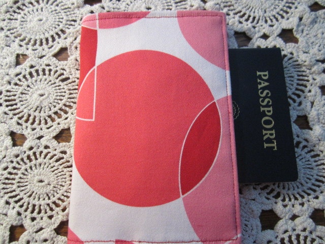 Passport Cover - Red and Pink Circles Holder - Ready to Ship