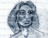 Weary Woman Pencil Art (in blue) 8x10 print
