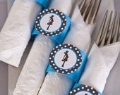 Napkin Rings - Silverware Wraps - Mom Silhouette - Baby Shower Napkin Rings in Aqua Blue and Black Polka Dot (12) Il_170x135