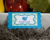 Whale Theme Food Tents - Menu Cards - Place Cards - Food Signs - Preppy Ocean Party & Shower Decorations in Blue and Green (6)