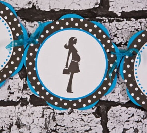 Baby Shower Decorations - It's a Boy BABY SHOWER Banner - Aqua Blue & Black Polka Dot Baby Shower Decorations Il_570xn