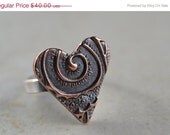 SALE Heart Swirl Ring in Copper and Sterling Silver