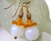 Pair of Vintage Opalescent Glass  Beaded Earrings, Gold filled wires