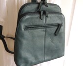 Medium Size Dark Green Leather Backpack Purse
