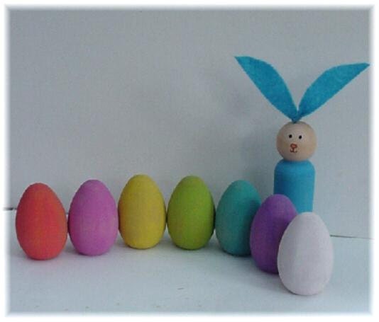 Paster Easter Eggs and Blue Bunny Boy Peg Doll -Spring Toy playset 8pcs Personalized