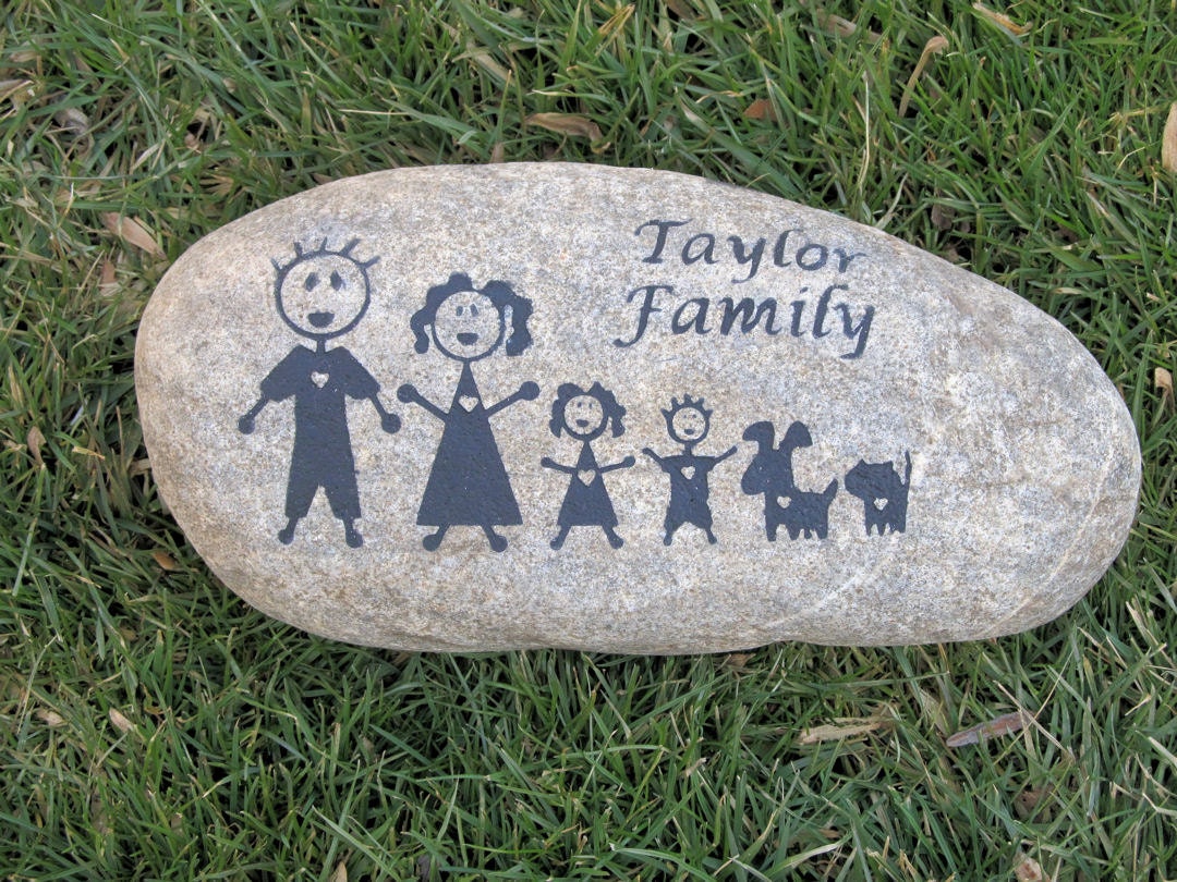Garden Stone Family Engraved Personalized River by mainlinedesigns