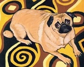 Pug Dog on a rug Abstract Art Original Print