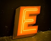 Retro Neon Inspired Wood Sign Letter E Warm Glow
