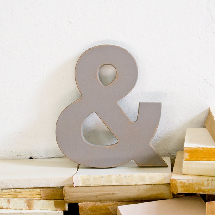Gray Ampersand Mid Century Architectural Style Wood Letter