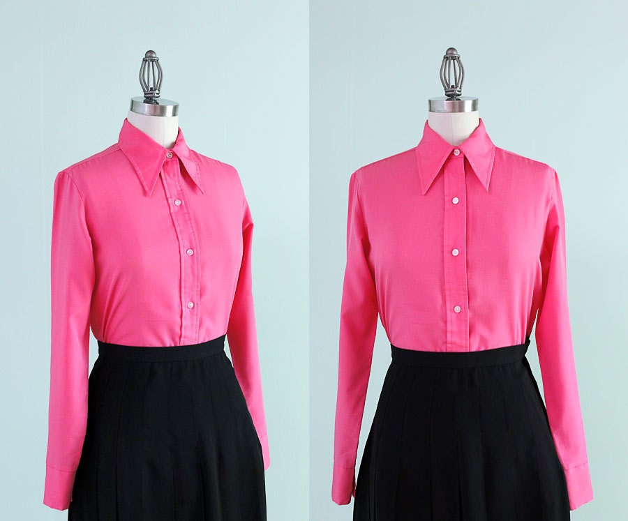 1960's Vintage Pink Pointed Collar Blouse - Medium Large