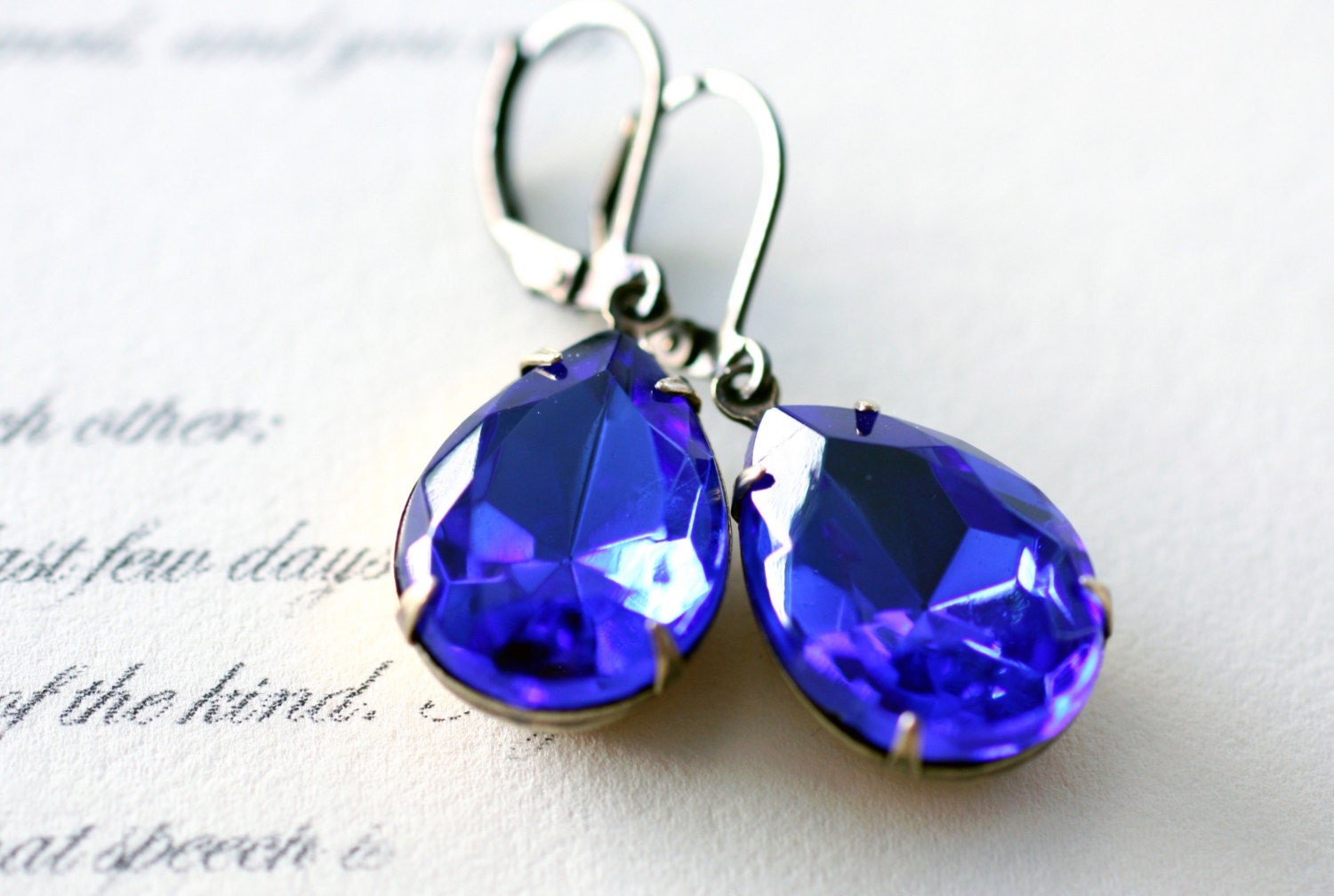 Cobalt Blue Earrings. Sapphire Jewel Earrings. Electric