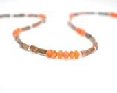 Fashion Necklace, Long Orange Necklace, Fall Forest Woodland Jewelry, Olive Green, Moss, Unakite,Multicolor, Sunrise Harvest, Gift Under 25