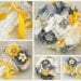 Brooch Bouquet  Vintage-Style in Ivory, Yellow and Grey with Feathers, Lace and Brooches