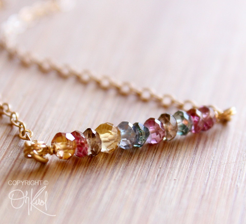 Multi-colour Mystic Quartz Gemstone Necklace - Wire Wrapped - 14K Gold Filled