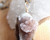 Fossilized Sea Shell Druzy Necklace with Blue Labradrorite and Black Pyrite Chain - 14K Gold Fill