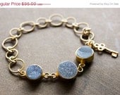 Memorial Day SALE Charcoal Grey - Blue Druzy Bracelet - Gemstone Bracelet - Toggle Clasp, Key