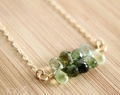 Memorial Day SALE Green Tourmaline Necklace - Shades of Green - 14K Gold Fill