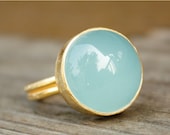 SALE 15 OFF Blue Chalcedony Ring - Round - Adjustable Ring, Aqua Blue, Minty