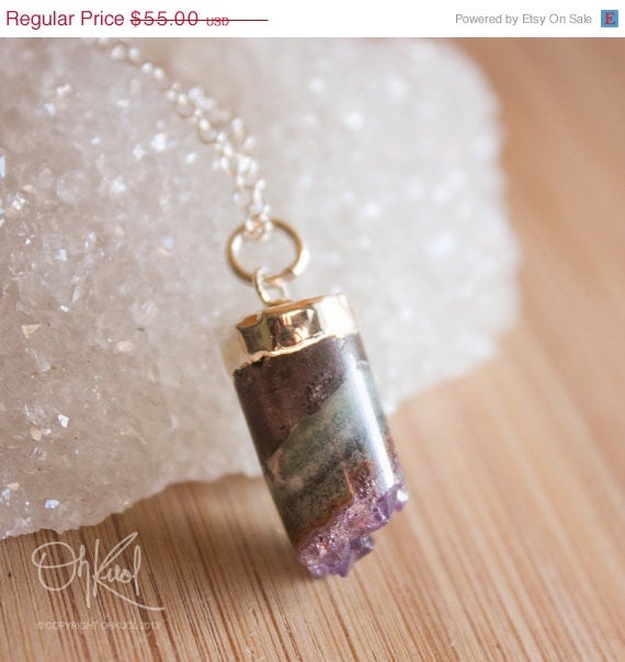 SALE 15 OFF Cylinder Necklace - Purple Amethyst Stalactite Necklace - Sterling Silver, February Birthstone