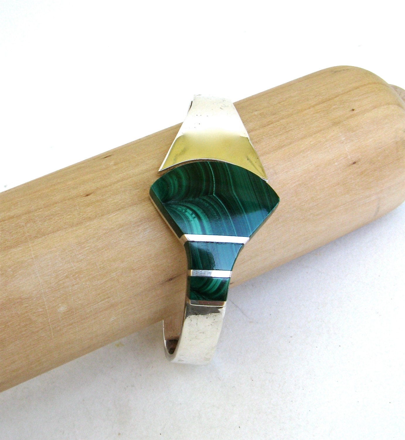 vintage malachite and sterling silver bracelet   ...   taxco