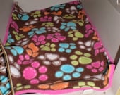 Pet Fleece Crate Mat Bright Paw Prints Hot Pink