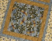 Dragonfly Quilted Table Runner in Blue and Gold