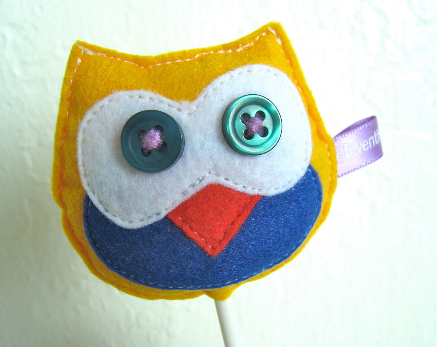 Owl Plush Felt Cupcake Topper - Yellow and Blue Felt Cupcake Topper