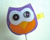 Owl Plush Felt Cupcake Topper - Purple and Orange Felt Cupcake Topper
