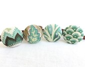 Fabric Covered Button Ponytail Holders - Woodland Greens - Set of 4 Hair Elastics