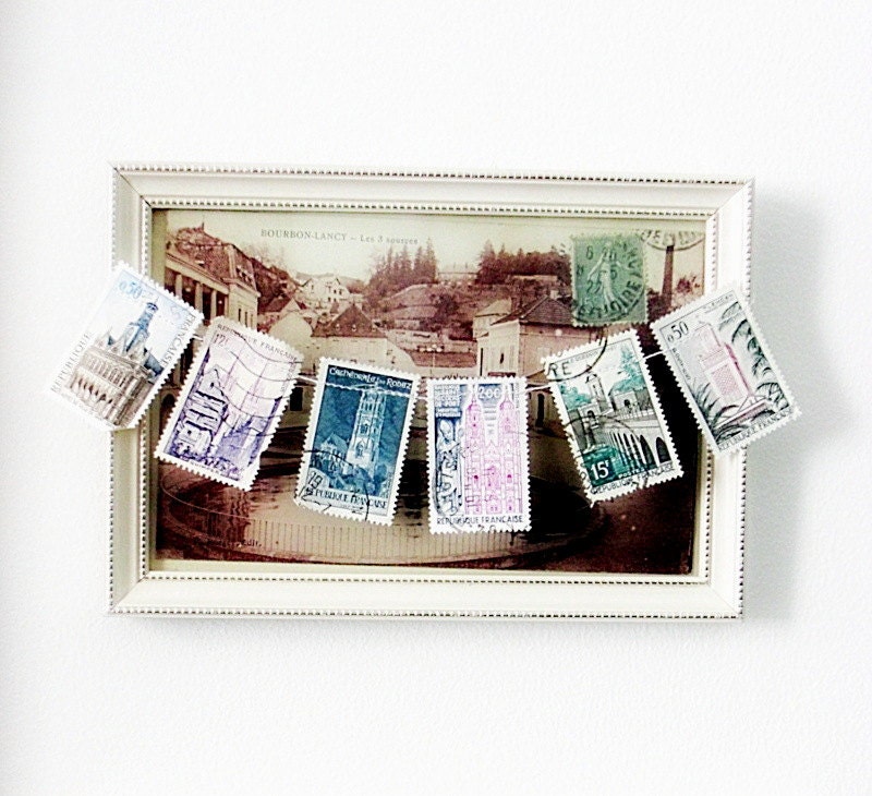 vintage stamp garland, mini, hand-sewn, wedding decor, favors, wedding cake decoration