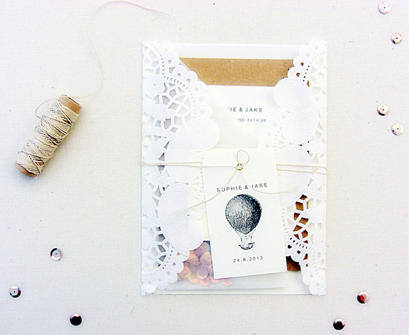 Wedding invitations,vintage hot air balloon design - set of 75
