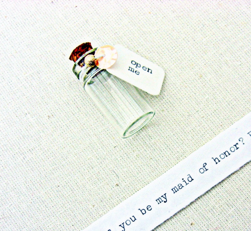 Maid of honor invitation, message in a bottle, rustic, hand typed, pink and gold