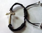 Cuff Bracelets  Black Macrame Cross Bracelet  Unisex  Antique Silver  Cross Bracelet KMGEMS
