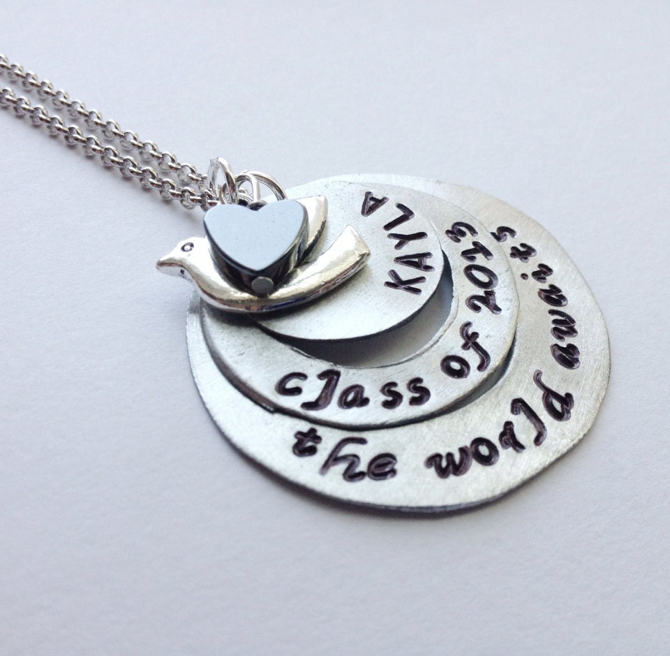Graduation Necklace - Personalized Graduation Gift 2013 - Hand Stamped Graduation Jewelry - Custom Unique - Up cycled Metal Eco Friendly