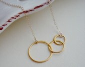 Three Circles Pendant Necklace In Gold Filled. Everyday Simple Necklace. Family Necklace