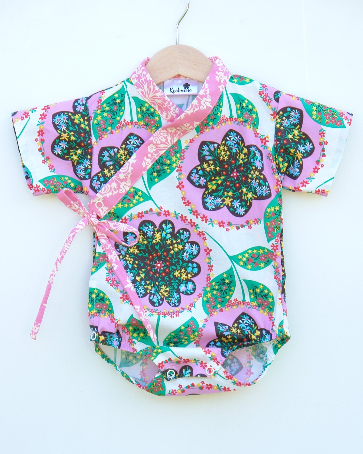 Baby Kimono Onesie - SCANDIA GARDEN  - size 0 through 24 months - girls unique baby clothes