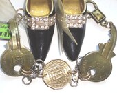 Handmade Steampunk Bracelet with Vintage Brass Coin, Found Object Vintage Assemblage Jewellery