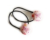 Button Ponytail Holders - Pink Butterflies
